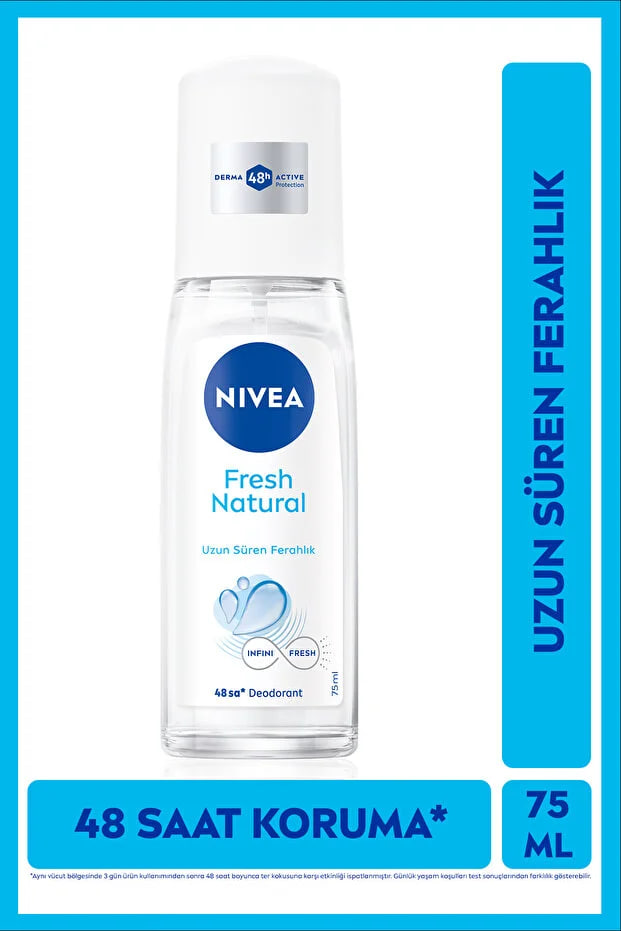 Watsons NIVEA Women's Pump Spray Deodorant Fresh Natural 75ml, 48-Hour Sweat Protection, Powder-Free, Aluminum-Free